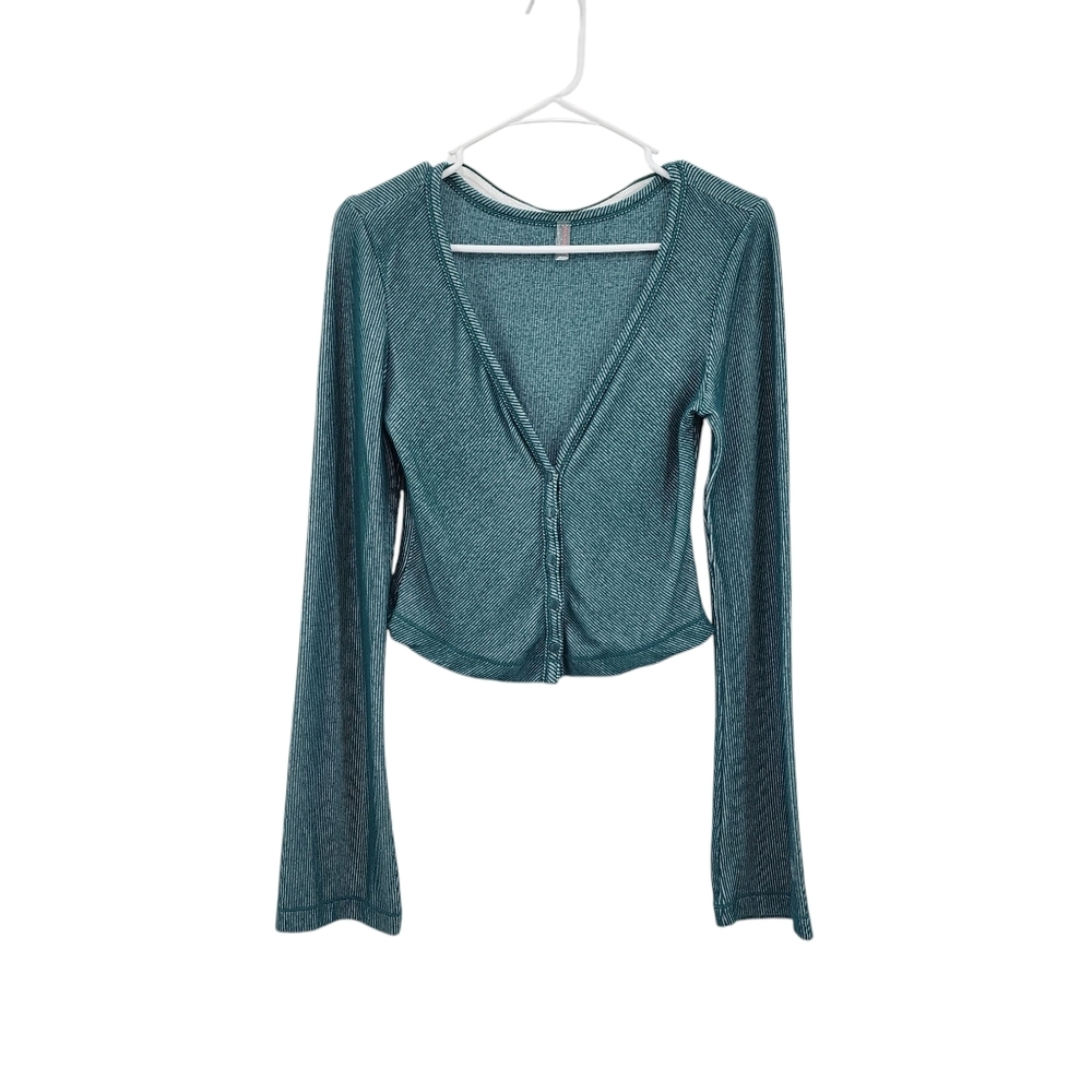 Free People Movement Women's Pinstripes Button Front Cropped Top - M